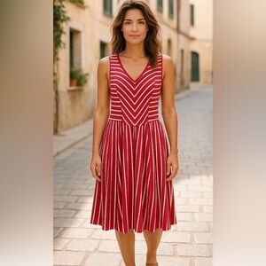 Charming Charlie Striped Sundress Womens Size Small Fit & Flare Coral Pink White